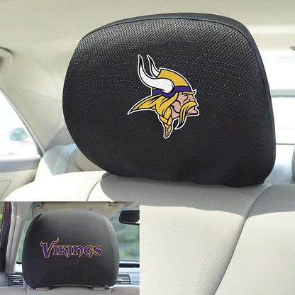 Minnesota Vikings Pair of Premium Auto Head Rest Covers, Embroidered, Black Elastic, 14x10 Inch