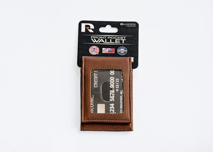 Rico Industries NHL New Jersey Devils Premium Laser Engraved Vegan Brown Leather Front Pocket Wallet - Compact and Slim yet Sturdy Design - Perfect to Show Your Team Pride or Gift