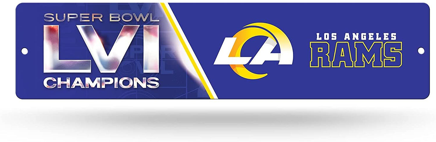 Rico Industries NFL 2022 Super Bowl LVI Champions Los Angeles Rams Plastric Street Sign 4" x 16" - Home/Office/Bedroom Décor